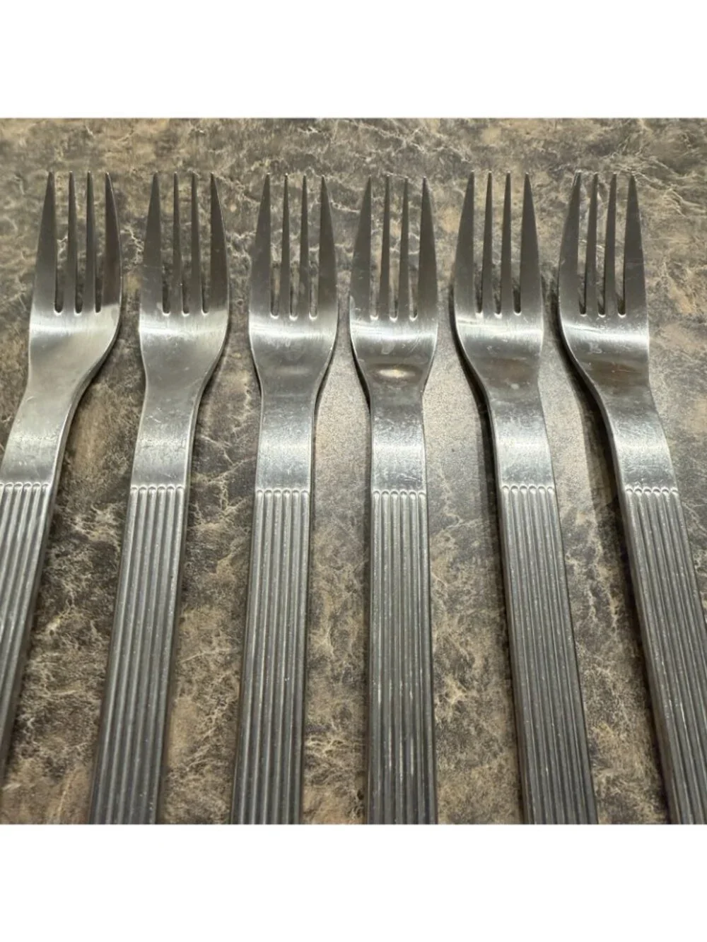 6 Dansk Thebe Stainless Dinner Forks Japan Satin Ribbed Flatware Replacement